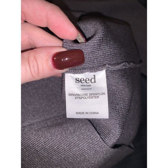 SEED Heritage Gray Bodycone Ribbed Long Bell Sleeve Midi Stretch Dress Sz Small - Picture 12 of 12